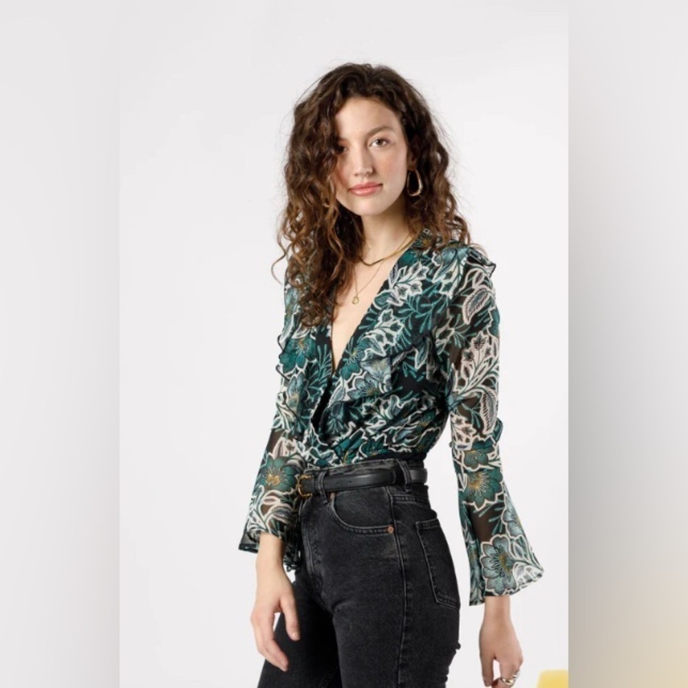 NWT Band of the Free Bonnie Emerald Black Floral Boho Gypsy Bodysuit Size Small